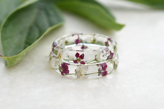 Nature Inspired Engagement Ring - Purity Resin Ring for Her - Real Dried Flower Jewelry