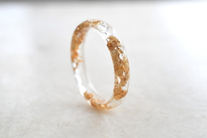 Skinny Transparent Faceted Resin Ring With Gold Foil - Unconventional Wedding Band Ring
