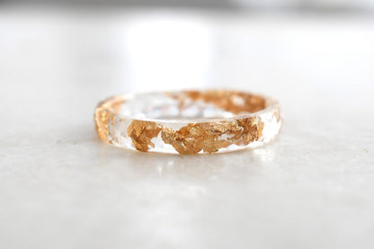 Skinny Transparent Faceted Resin Ring With Gold Foil - Unconventional Wedding Band Ring