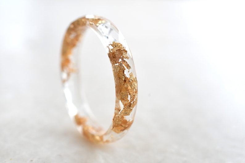 Skinny Transparent Faceted Resin Ring With Gold Foil - Unconventional Wedding Band Ring