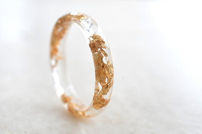 Skinny Transparent Faceted Resin Ring With Gold Foil - Unconventional Wedding Band Ring