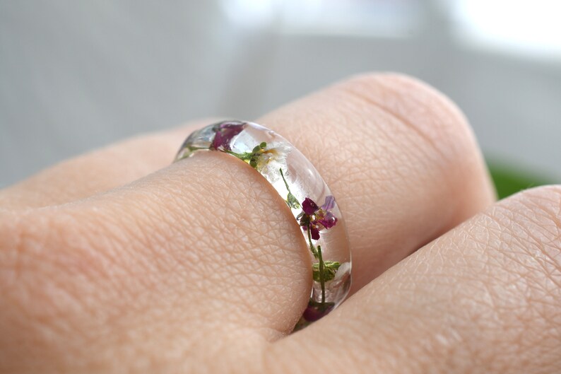 Nature Inspired Engagement Ring - Purity Resin Ring for Her - Real Dried Flower Jewelry