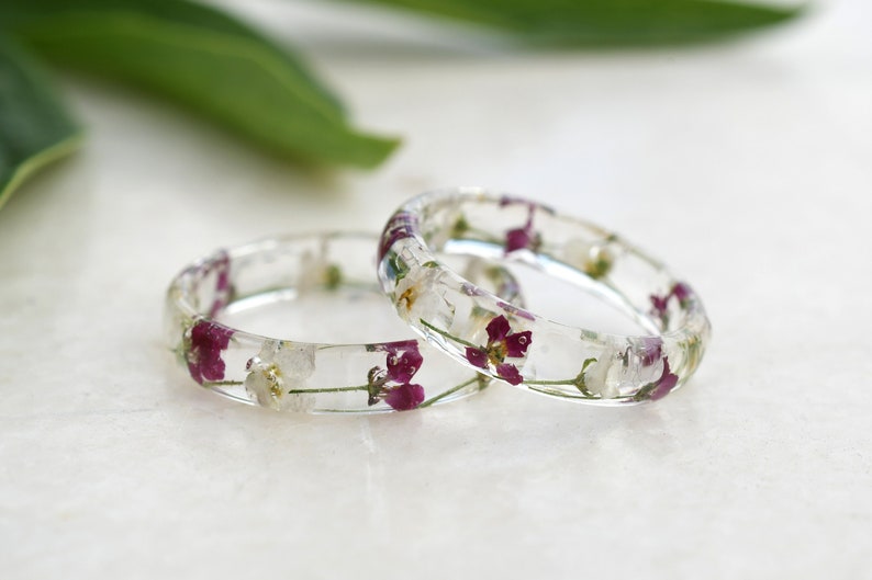 Nature Inspired Engagement Ring - Purity Resin Ring for Her - Real Dried Flower Jewelry