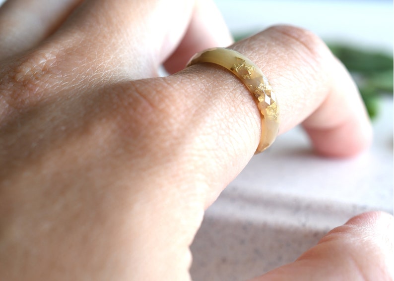 Handmade Nude Resin Stacking Ring with Gold Leaf Accents | Minimalist Elegance for Everyday Style