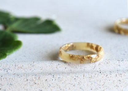 Handmade Nude Resin Stacking Ring with Gold Leaf Accents | Minimalist Elegance for Everyday Style