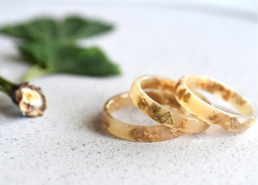 Handmade Nude Resin Stacking Ring with Gold Leaf Accents | Minimalist Elegance for Everyday Style