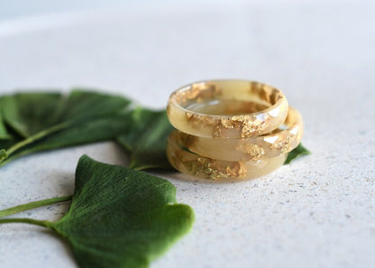 Handmade Nude Resin Stacking Ring with Gold Leaf Accents | Minimalist Elegance for Everyday Style