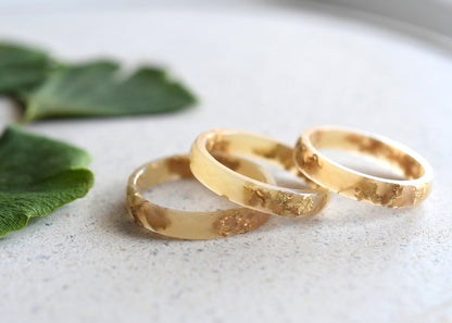 Handmade Nude Resin Stacking Ring with Gold Leaf Accents | Minimalist Elegance for Everyday Style