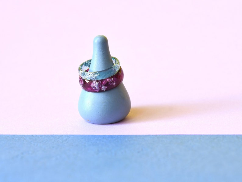 Purple Hypoallergenic Ring with Silver Flakes - Faceted Resin Ring - Thumb Stacking Ring - Resin Jewelry