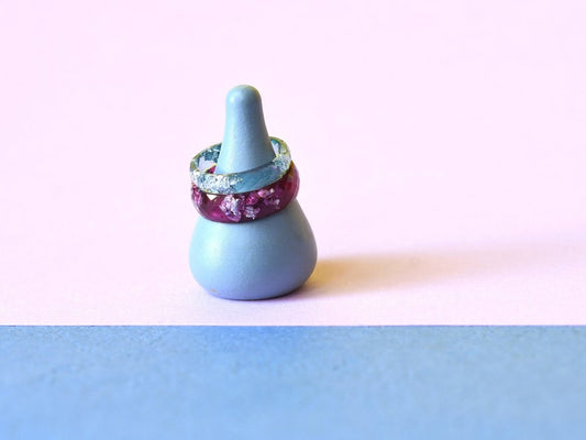 Purple Hypoallergenic Ring with Silver Flakes - Faceted Resin Ring - Thumb Stacking Ring - Resin Jewelry