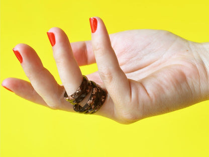 Black Resin Ring With Rose Gold Leaf - Thin Faceted Stacking Ring - Resin Jewelry