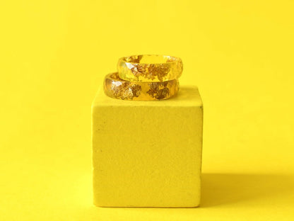 Vibrant Yellow Gold Flake Faceted Resin Ring - Unique Summer Jewelry for Women