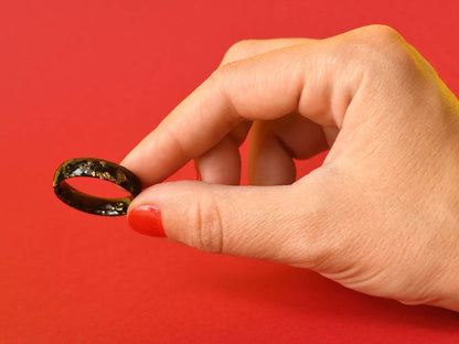 Black Resin Ring With Gold Leaf - Alternative Engagement Ring - Faceted Mens Ring