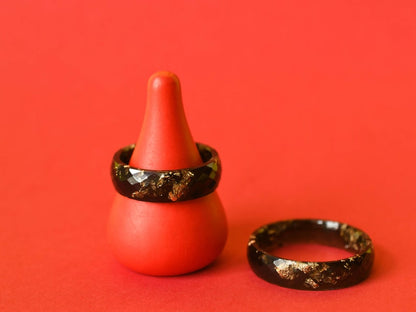 Black Resin Ring With Gold Leaf - Alternative Engagement Ring - Faceted Mens Ring