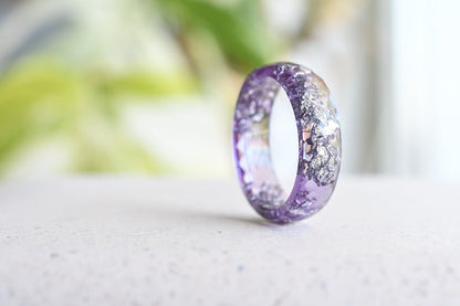 Alternative February birthstone ring Amethyst - Hypoallergenic Faceted Resin Ring with Silver Flakes - Epoxy Resin Jewelry
