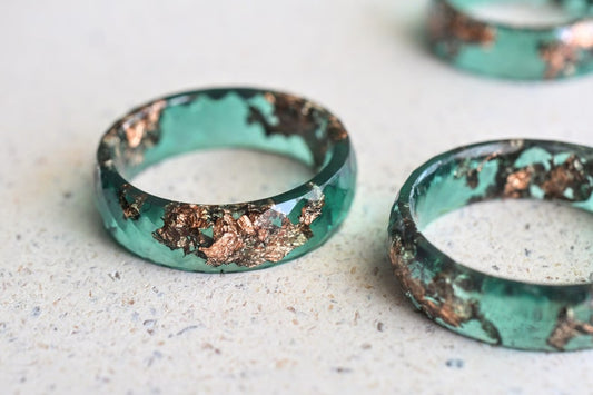 Jade Resin Ring | Rose Gold Leaf | Stackable Band | Minimalist Gift | Handmade Resin Jewelry
