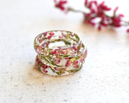 Heather Flower Ring | Symbol of Protection & Admiration | Real Dried Flower | Meaningful Gift | Handmade Resin Jewelry