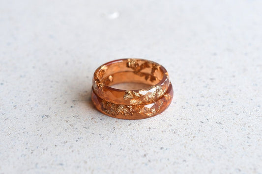 Sunstone Resin Ring with Gold Leaf - Handmade Thin Band - Stackable Skinny Ring