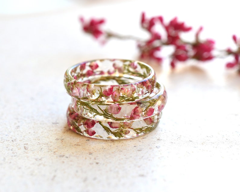 Botanical Promise Ring | Dried Pink Flower | Romantic Resin Ring | Nature Jewelry | Handmade Gift for Her