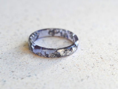 Handcrafted Amethyst Colored Resin Ring with Silver Leaf - Alternative February birthstone ring