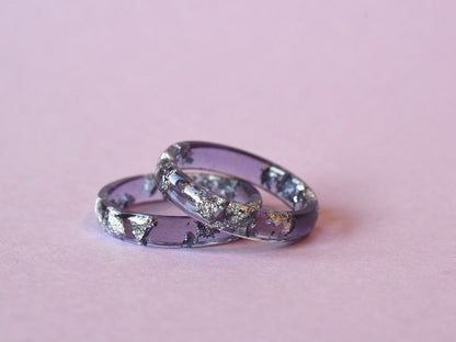Handcrafted Amethyst Colored Resin Ring with Silver Leaf - Alternative February birthstone ring