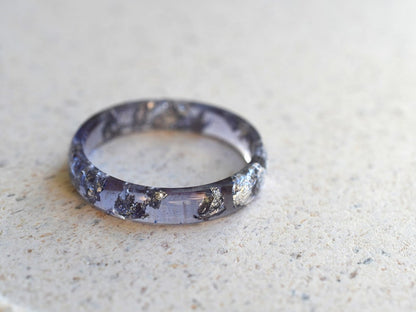 Handcrafted Amethyst Colored Resin Ring with Silver Leaf - Alternative February birthstone ring