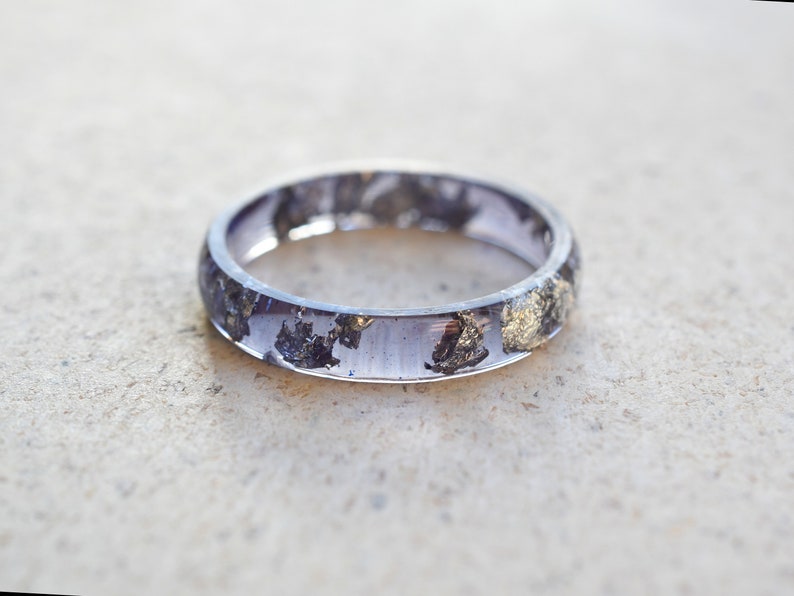 Handcrafted Amethyst Colored Resin Ring with Silver Leaf - Alternative February birthstone ring