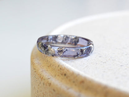 Handcrafted Amethyst Colored Resin Ring with Silver Leaf - Alternative February birthstone ring