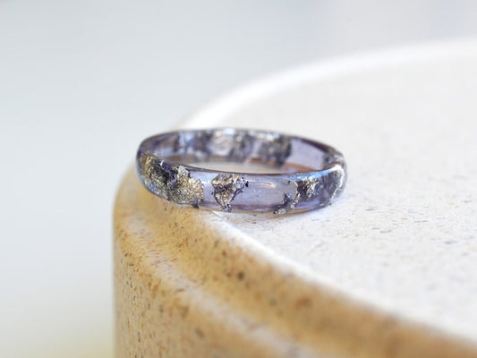 Handcrafted Amethyst Colored Resin Ring with Silver Leaf - Alternative February birthstone ring