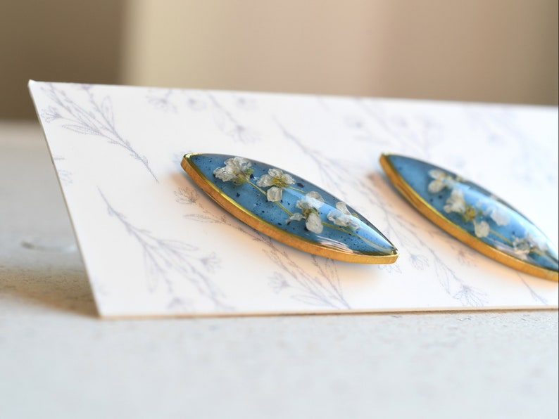 Alyssum Flowers Blue Stud Earrings - Surgical Steel Post Earrings - Real Flower Jewelry - Something Blue