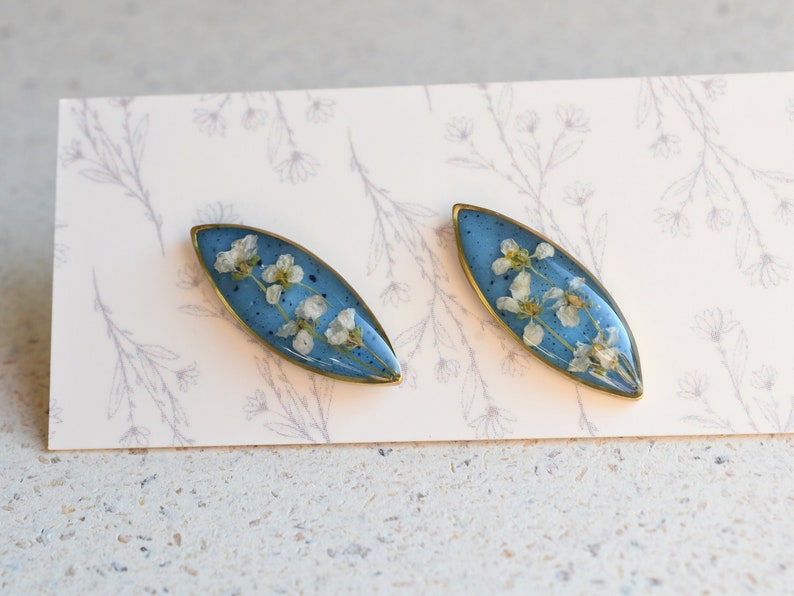 Alyssum Flowers Blue Stud Earrings - Surgical Steel Post Earrings - Real Flower Jewelry - Something Blue