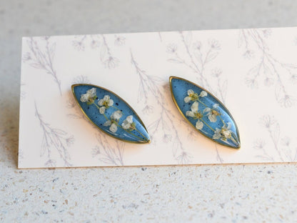 Alyssum Flowers Blue Stud Earrings - Surgical Steel Post Earrings - Real Flower Jewelry - Something Blue