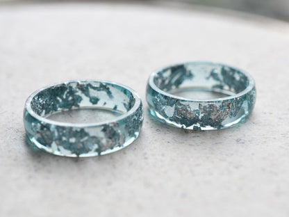 Smooth Aquamarine Resin Ring With Silver Leaf - Alternative Engagement Ring