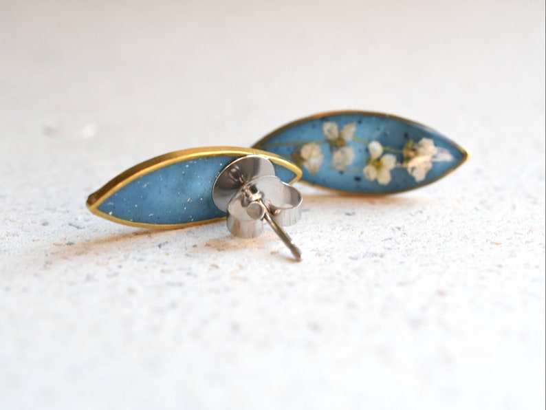 Alyssum Flowers Blue Stud Earrings - Surgical Steel Post Earrings - Real Flower Jewelry - Something Blue