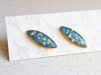 Alyssum Flowers Blue Stud Earrings - Surgical Steel Post Earrings - Real Flower Jewelry - Something Blue