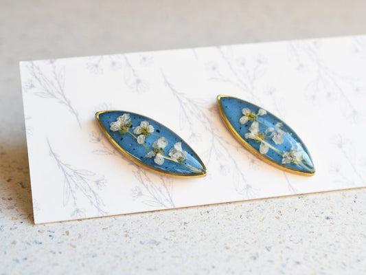 Alyssum Flowers Blue Stud Earrings - Surgical Steel Post Earrings - Real Flower Jewelry - Something Blue