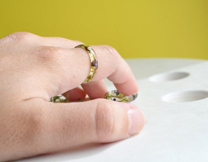 Dried Moss and Alyssum Flowers Ring - Real Dried Flowers Resin Jewelry - Nature inspired ring