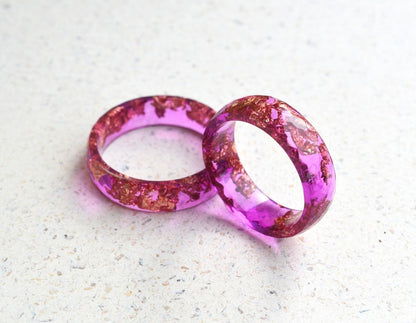 Pink Magenta Resin Ring with Gold Leaf – Faceted and Unique Resin Ring - Epoxy Resin Jewelry