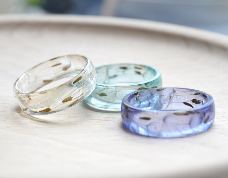 Make A Wish Resin Ring - Unique Dandelion Seeds Jewelry - Dainty Dandelion Promise Ring
