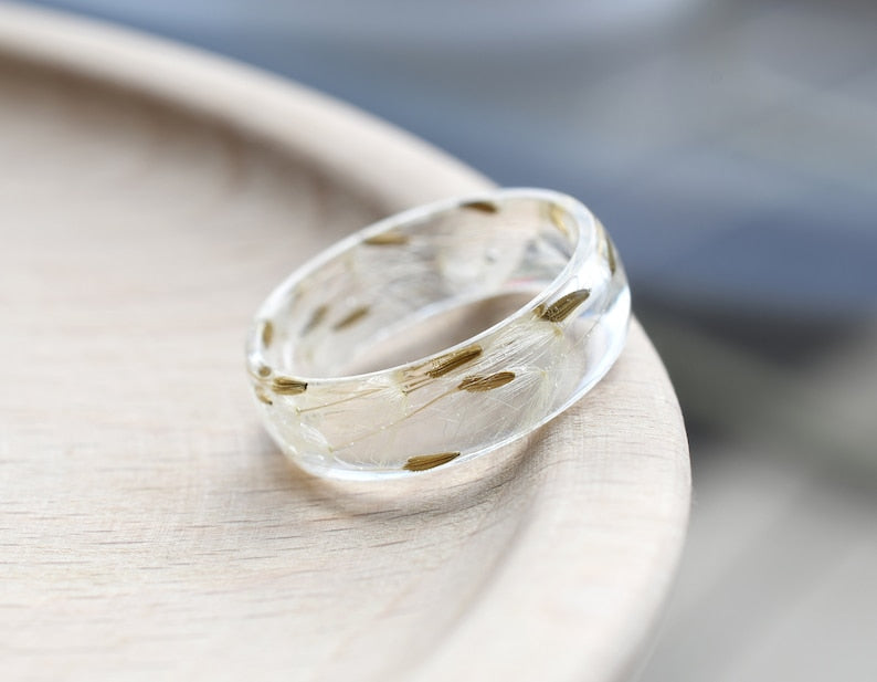 Make A Wish Resin Ring - Unique Dandelion Seeds Jewelry - Dainty Dandelion Promise Ring