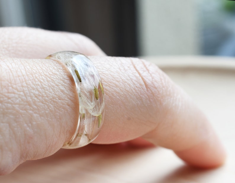Make A Wish Resin Ring - Unique Dandelion Seeds Jewelry - Dainty Dandelion Promise Ring