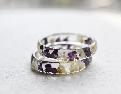 Sweet Alyssum Promise Ring - Purity Resin Ring for Her - Real Dried Flower Jewelry