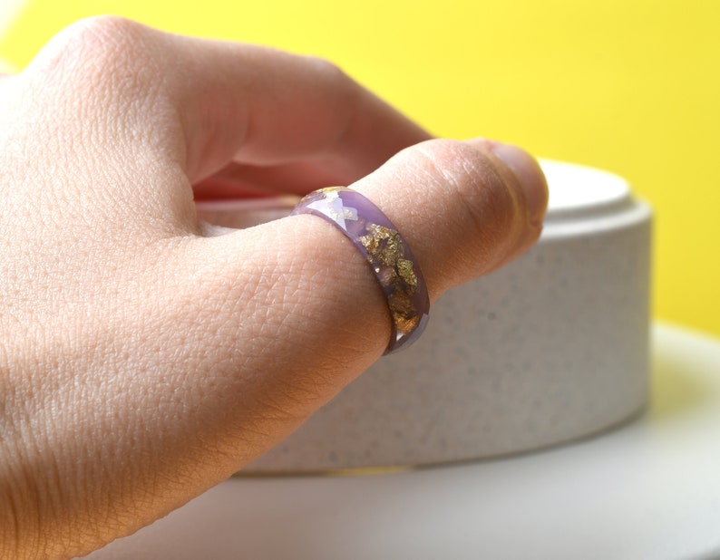 Pastel Colors Resin Rings with Gold Leaf - Wide Faceted Rings - Pink, Blue, Purple and Nude Rings