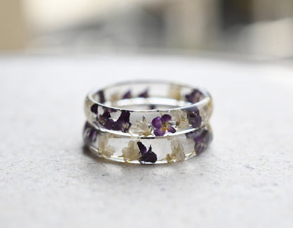 Sweet Alyssum Promise Ring - Purity Resin Ring for Her - Real Dried Flower Jewelry