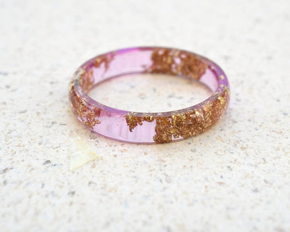 Peony Pink Gold Leaf Ring - Smooth Dainty Resin Ring for Her - Stacking Ring