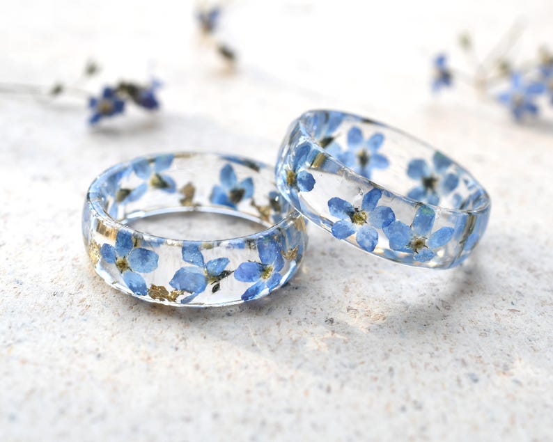 Forget Me Not Friendship Ring • Graduation Gift for Best Friend • Blue Resin Flower Ring • College Farewell Gift • Real Flower Jewelry