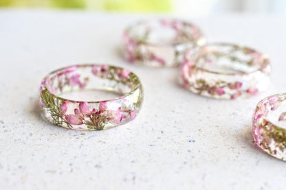 Heather Flower Ring | Symbol of Protection & Admiration | Real Dried Flower | Meaningful Gift | Handmade Resin Jewelry