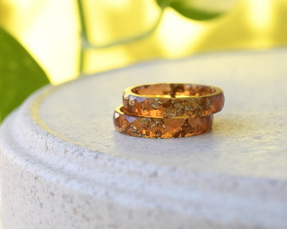 Handmade Faceted Resin Ring with Gold Leaf – Unique, Lightweight, and Hypoallergenic - Amber-Toned Resin Ring - Unique Gift for Her