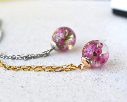 Delicate Pink Heather Necklace - Terrarium Resin Necklace - Real Flower Jewelry