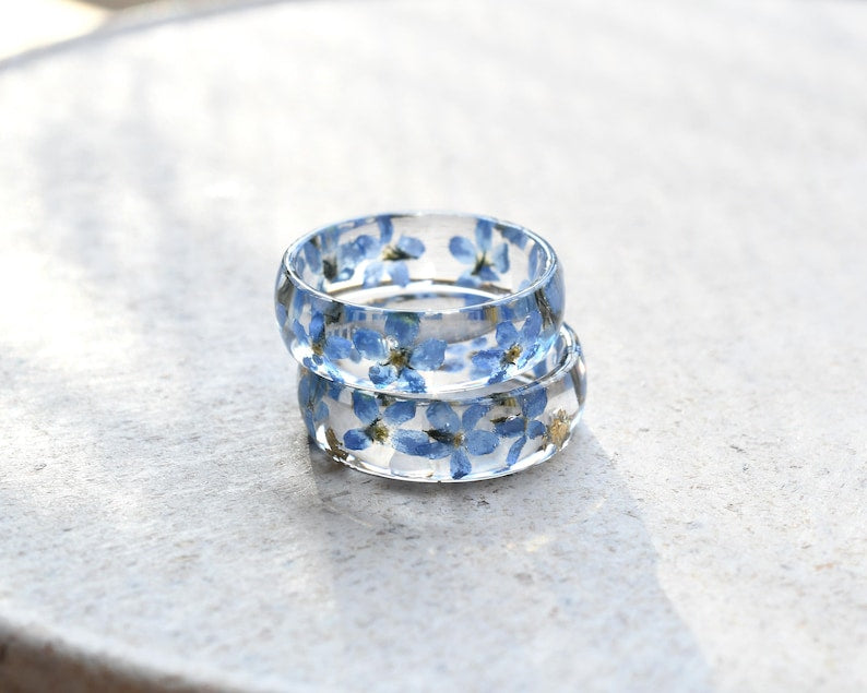 Forget Me Not Friendship Ring • Graduation Gift for Best Friend • Blue Resin Flower Ring • College Farewell Gift • Real Flower Jewelry
